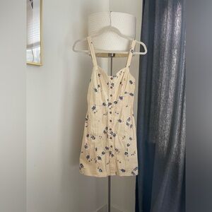 ASOS ivory and blue sleeveless floral mini dress with button front (size 4)